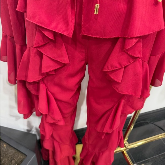 RED 2PCs Ruffled Pant Set - Picture 4 of 15